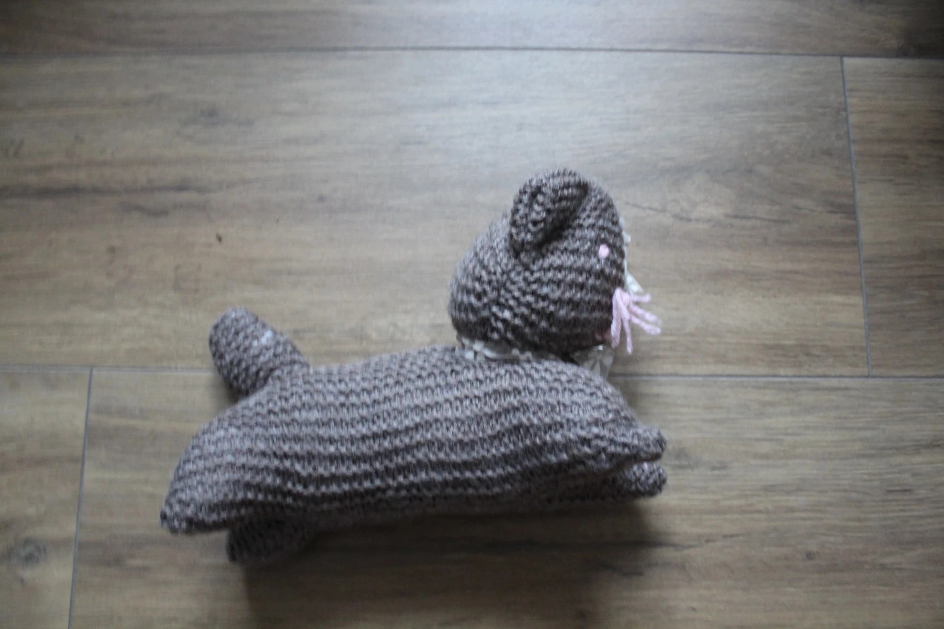 Doudou Chat en tricot fait main - Marron et Rose – photo 4